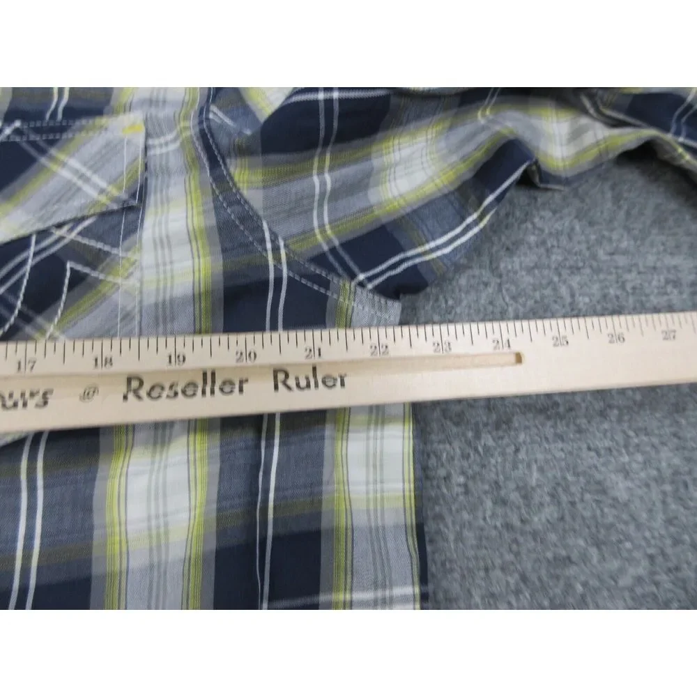 True Religion Shirt Mens Large‎ Blue Plaid Button Up Pearl Snap Western Cowboy